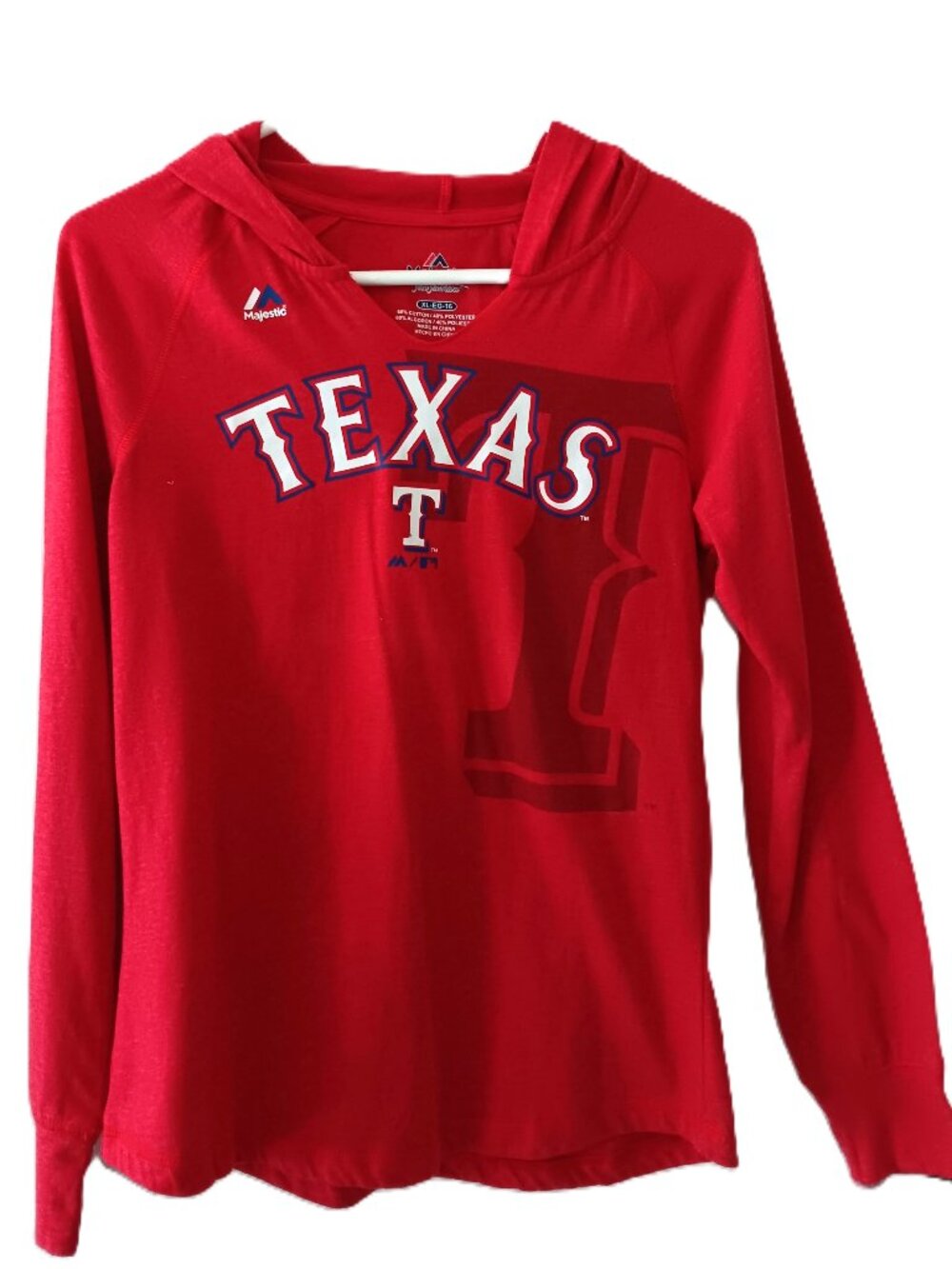 Vintage Majestic -     Texas Rangers Red Hooded Long Sleeve Shirt MLB - 16 (L)